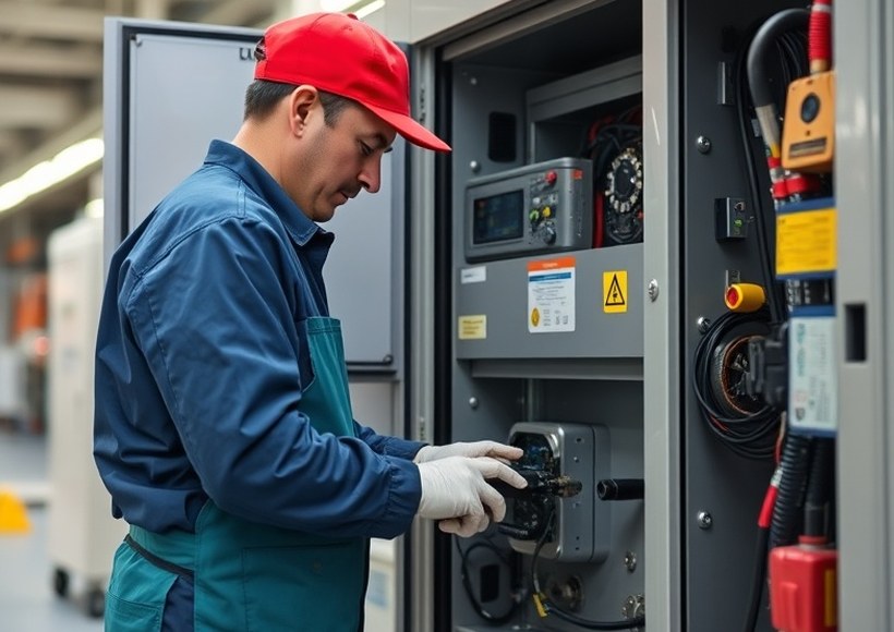 Equipo técnico trabajando sobre un terminal de autoservicio